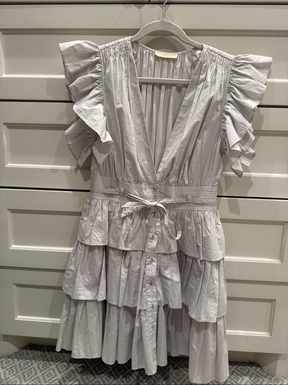 Ulla Johnson Pale Gray Ruffle Tiered Midi Dress size 4